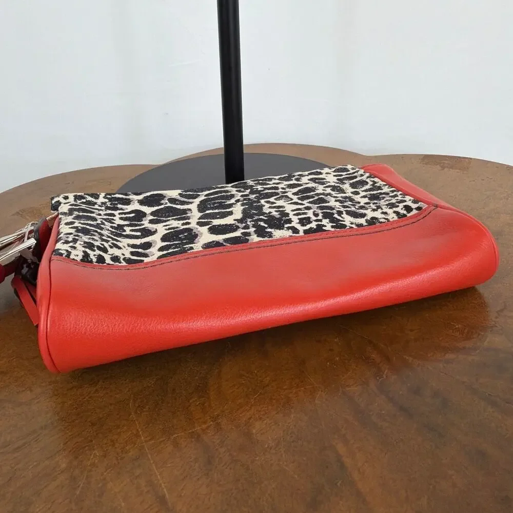 Coach Rory 19988 Leopard Print Handbag Red Leather Trim Clutch Wristlet Bundle - Picture 8 of 16